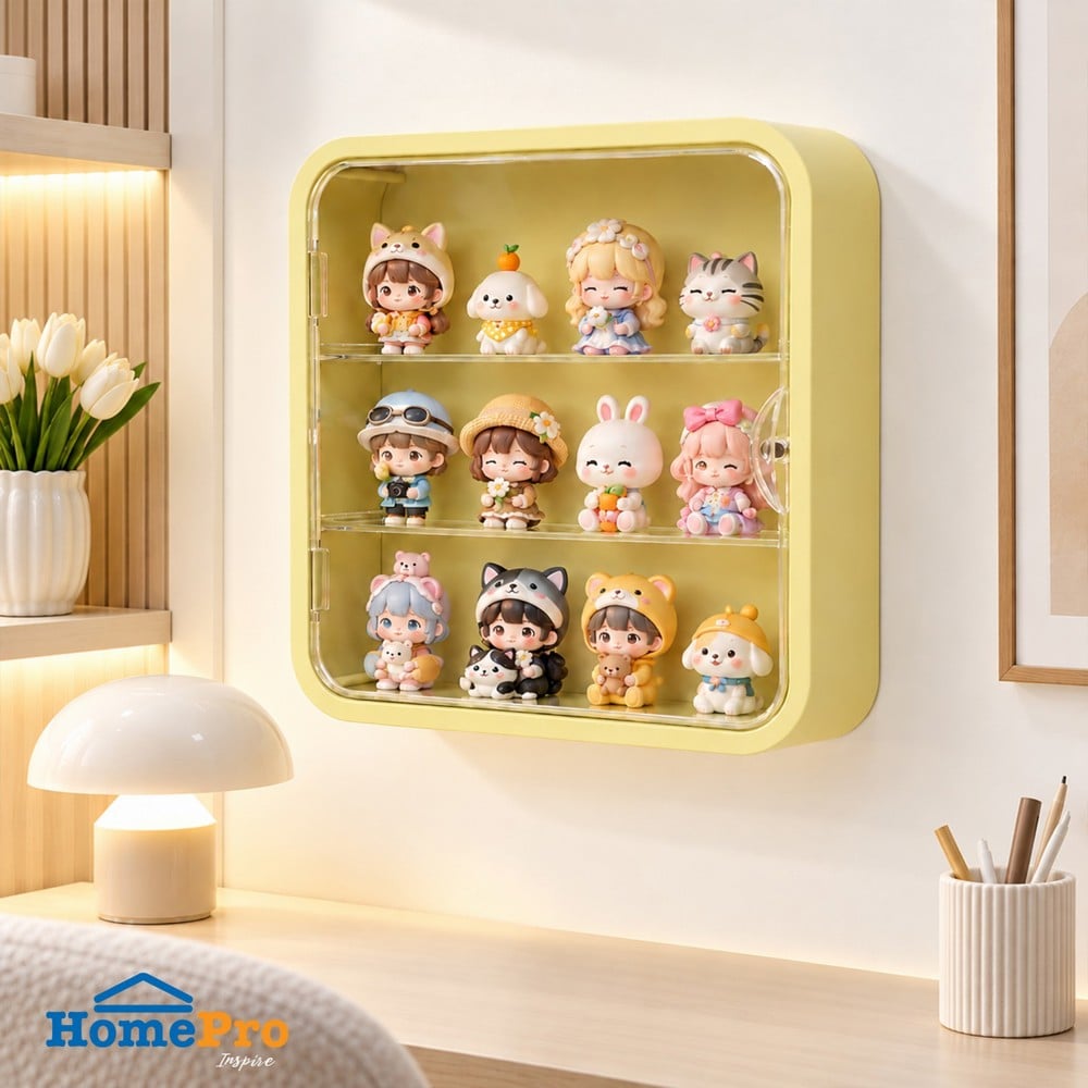 กล่องโชว์โมเดลติดผนัง STACKO PLAY 29.5x8x29.5 ซม. สีเหลือง