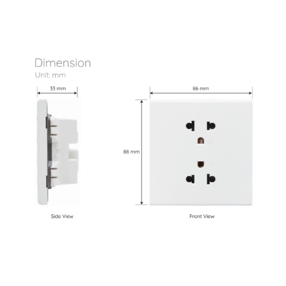 ชุดเต้ารับคู่ 3 ขา 2 ช่อง SAHN D102L-WHM สีขาวด้าน