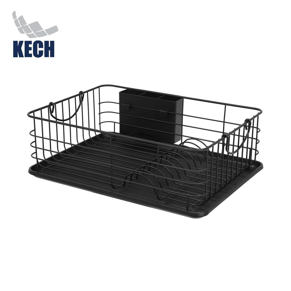 ชั้นคว่ำจานเหล็กพ่นสีดำมีหูจับพร้อมถาดรองน้ำ KECH IRON