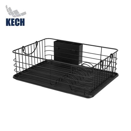 ชั้นคว่ำจานเหล็กพ่นสีดำมีหูจับพร้อมถาดรองน้ำ KECH IRON_0