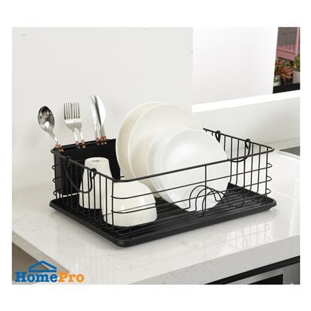 ชั้นคว่ำจานเหล็กพ่นสีดำมีหูจับพร้อมถาดรองน้ำ KECH IRON_7
