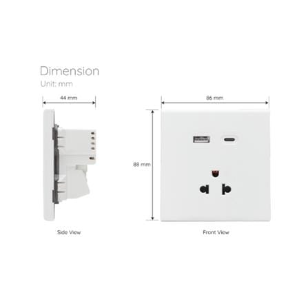 ชุดเต้ารับเดี่ยว 3 ขา พร้อม USB และ TYPE-C SAHN D10LUSBC-WHM สีขาวด้าน_3