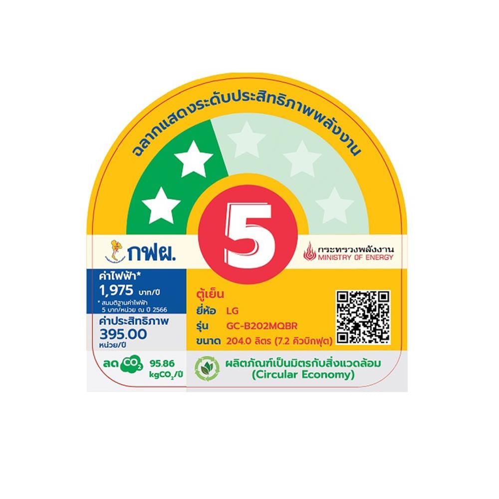 ตู้เย็น 2 ประตู LG GC-B202MQBR.AHVPLMT 7.2 คิว สีเงิน อินเวอร์เตอร์