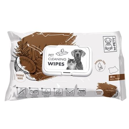 ผ้าเช็ดทำความสะอาดสัตว์เลี้ยง M-PETS CLEANING WIPES COCONUT SCENT 40 แผ่น_0