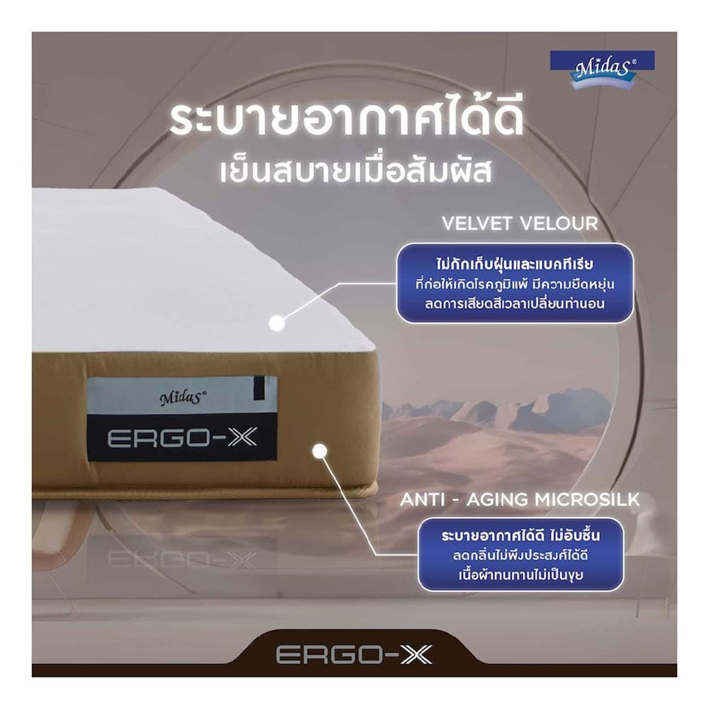 ที่นอนโฟม 5 ฟุต สุญญากาศ MIDAS รุ่น ERGO-X พร้อมหมอนหนุน 2 ชิ้น