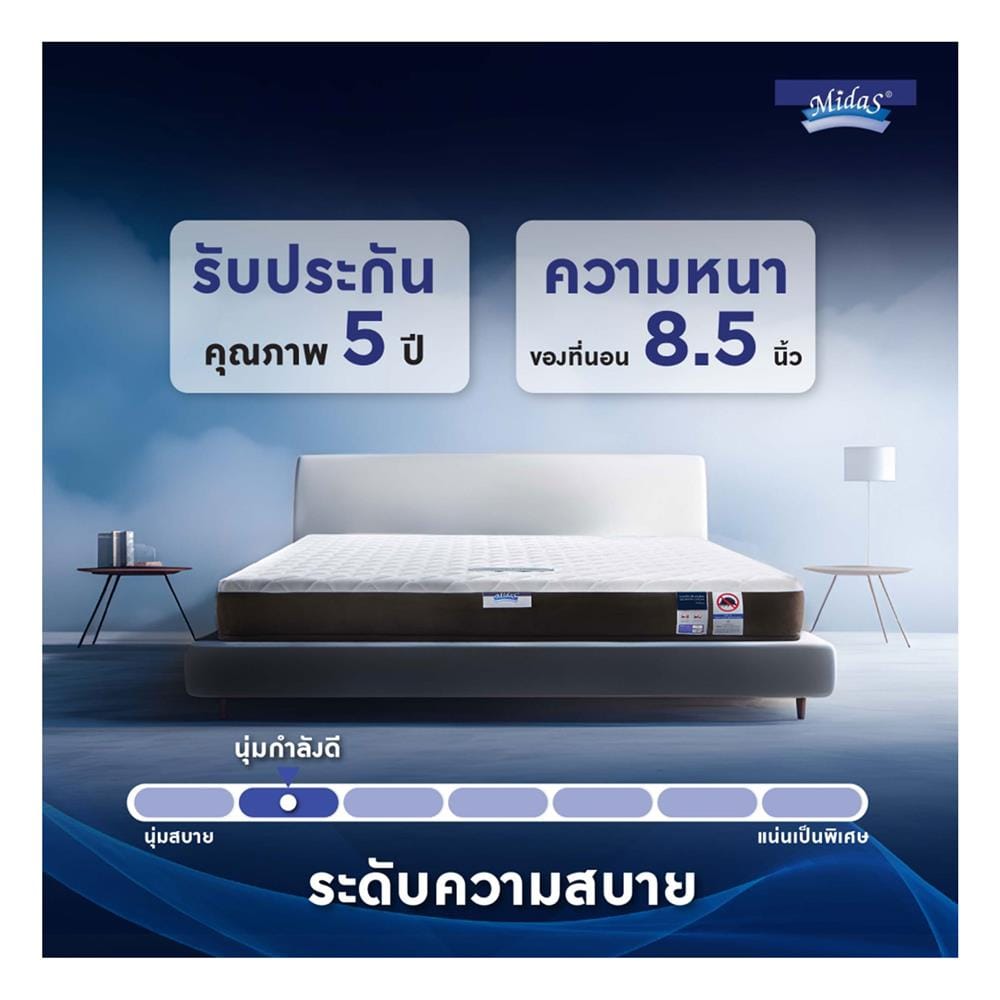 ที่นอนพ็อกเก็ตสปริง 5 ฟุต MIDAS รุ่น FREEDOM PLUS พร้อมหมอนหนุน 2 ชิ้น