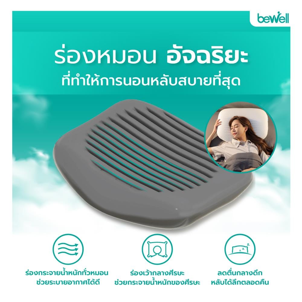 หมอนสุขภาพ เมมโมรี่โฟม BEWELL ERGOCURVE SWE-07 ไซซ์ S 56x45x12.7 ซม. สีขาว