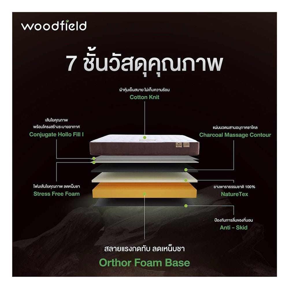 ที่นอนไฮบริด 5 ฟุต WOODFIELD รุ่น ECIO I พร้อมหมอนหนุน 2 ชิ้น