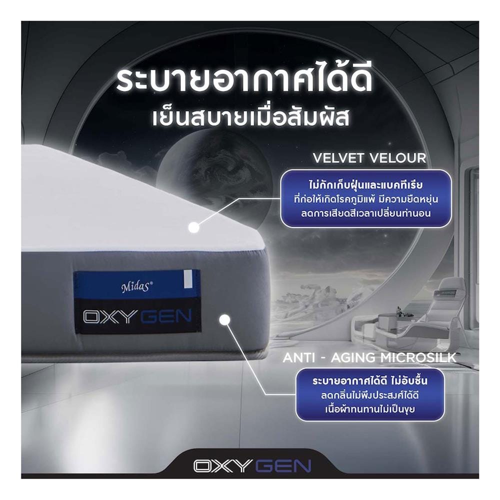 ที่นอนโฟม 6 ฟุต สุญญากาศ MIDAS รุ่น OXYGEN พร้อมหมอนหนุน 2 ชิ้น