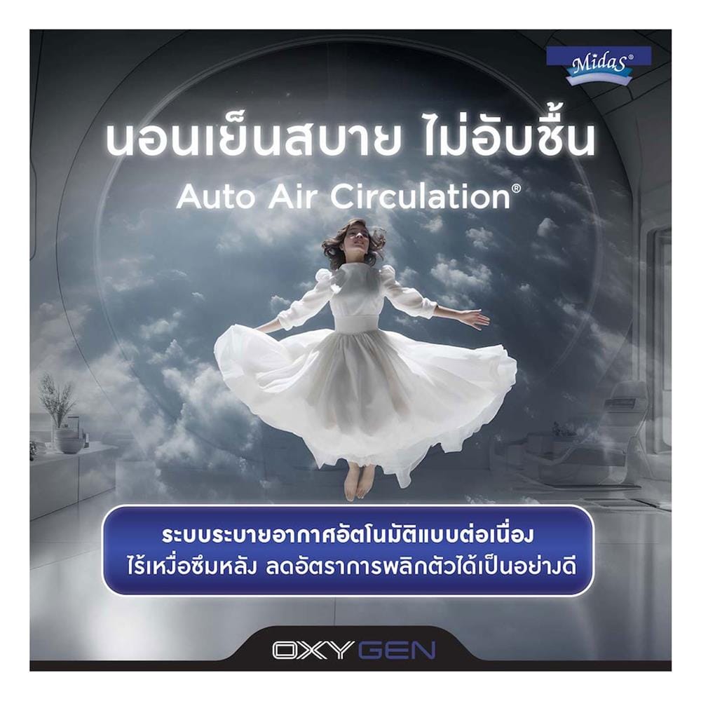 ที่นอนโฟม 6 ฟุต สุญญากาศ MIDAS รุ่น OXYGEN พร้อมหมอนหนุน 2 ชิ้น