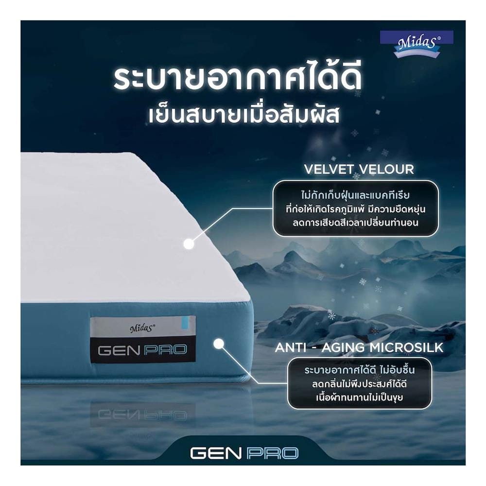 ที่นอนโฟม 6 ฟุต สุญญากาศ MIDAS รุ่น GEN PRO พร้อมหมอนหนุน 2 ชิ้น
