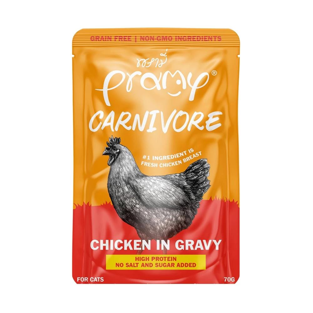 อาหารเปียกแมว PRAMY CARNIVORE ไก่ในเกรวี่ 70 ก.