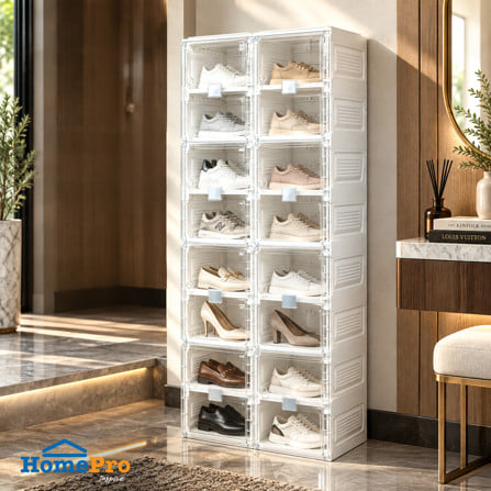 กล่องรองเท้า 16 ช่อง STACKO CLAIRE 53x34x132 ซม. สีขาว/ใส