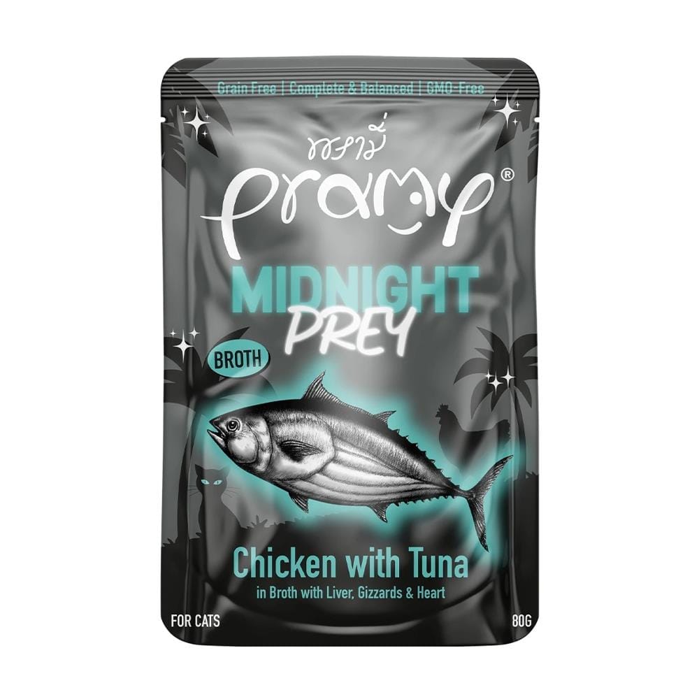 อาหารเปียกแมว PRAMY MIDNIGHT PREY CHICKEN WITH TUNA IN BROTH 80 ก.