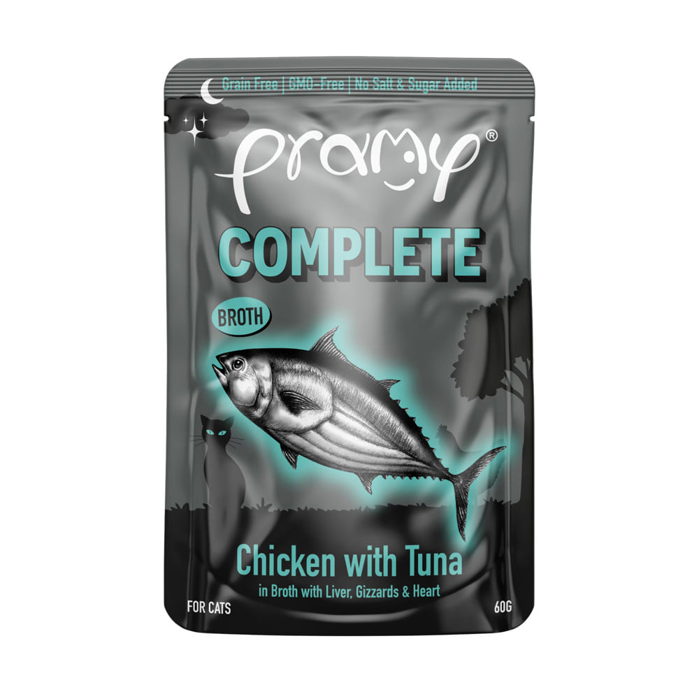 อาหารเปียกแมว PRAMY MIDNIGHT PREY ไก่และทูน่าในน้ำซุป 60 ก.