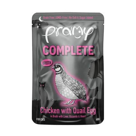 อาหารเปียกแมว PRAMY MIDNIGHT PREY ไก่และไข่นกกระทาในน้ำซุป 60 ก._0