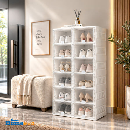 กล่องรองเท้า 12 ช่อง STACKO CLAIRE 53x34x99 ซม. สีขาว/ใส