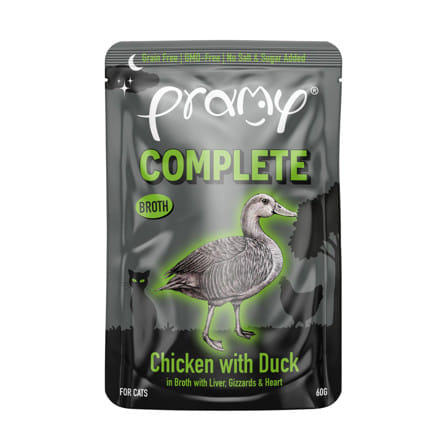 อาหารเปียกแมว PRAMY MIDNIGHT PREY ไก่และเป็ดในน้ำซุป 60 ก._0