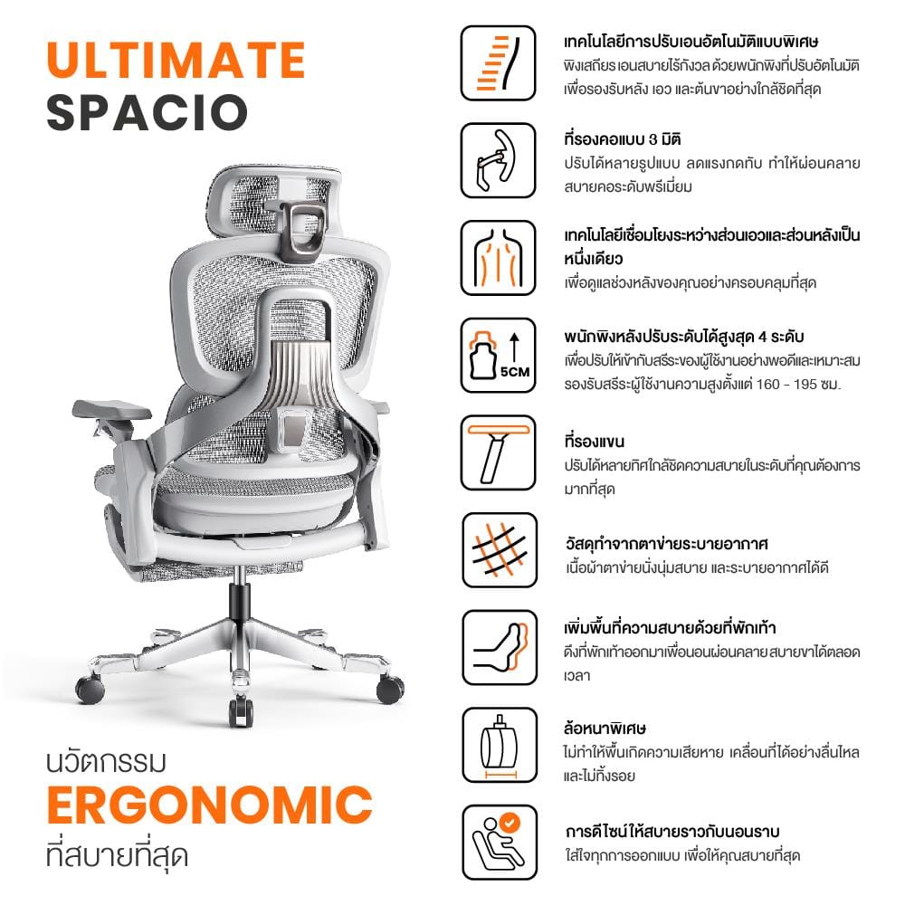 เก้าอี้สุขภาพ ERGOTREND ULTIMATE SPACIO สีเทา
