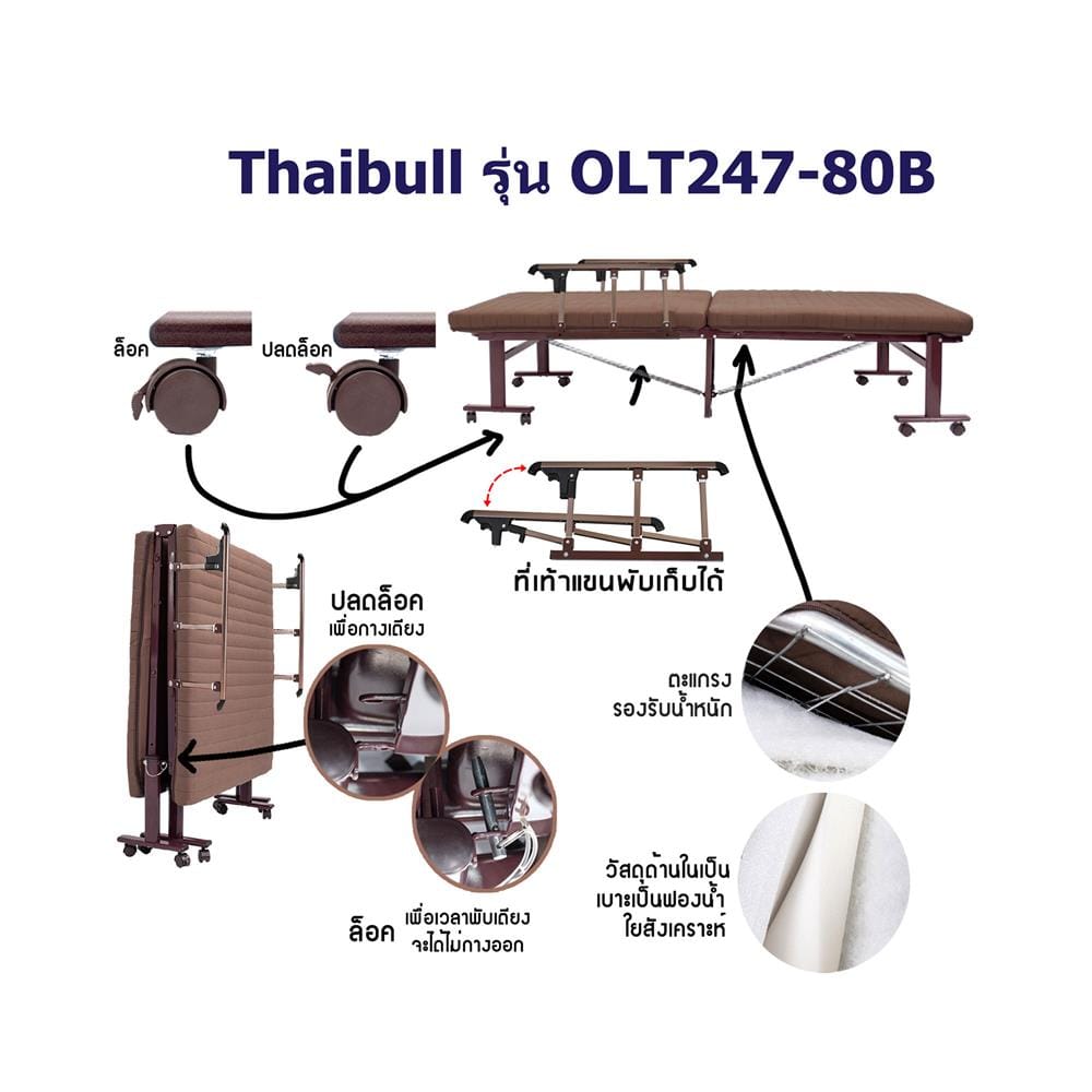 เตียงพับพร้อม TOPPER THAIBULL OLT247-80B 80X190X46 ซม. สีน้ำตาล