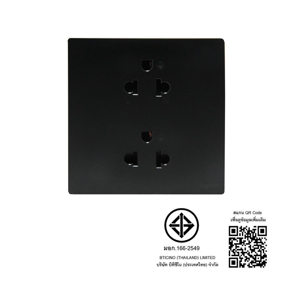 เต้ารับคู่ 3 ขา BTICINO MALLIA SENSES S281104MB สีดำ