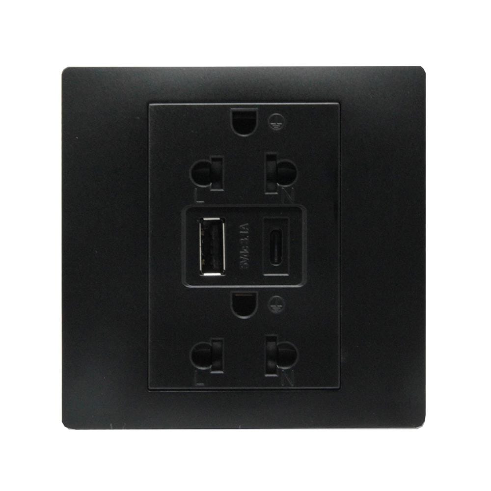 ชุดเต้ารับคู่ 3 ขา พร้อม USB A 1 ช่อง TYPE C 1 ช่อง BTICINO MALLIA SENSES S281204MB สีดำ
