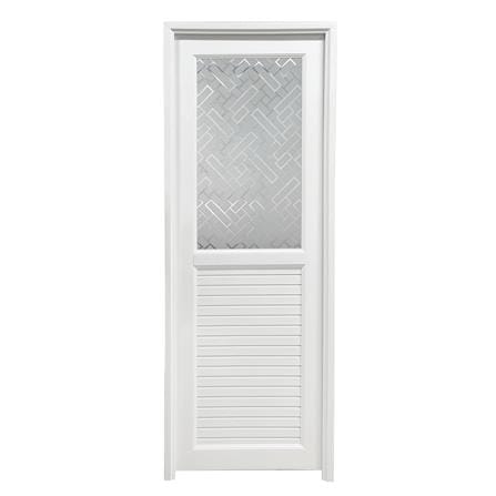 ชุดประตูห้องน้ำ UPVC พร้อมวงกบและบานพับ AZLE 2 ลายตัด 70X200 ซม. สีขาว ไม่เจาะลูกบิด_0