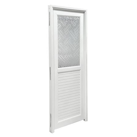 ชุดประตูห้องน้ำ UPVC พร้อมวงกบและบานพับ AZLE 2 ลายตัด 70X200 ซม. สีขาว ไม่เจาะลูกบิด_1
