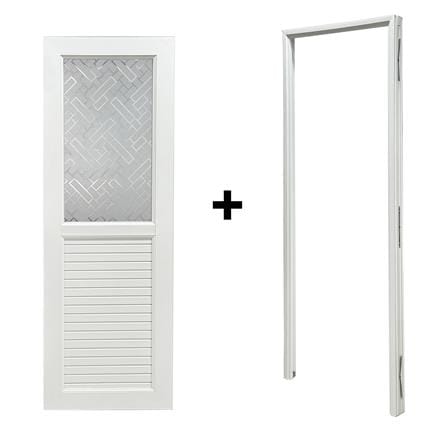 ชุดประตูห้องน้ำ UPVC พร้อมวงกบและบานพับ AZLE 2 ลายตัด 70X200 ซม. สีขาว ไม่เจาะลูกบิด_3