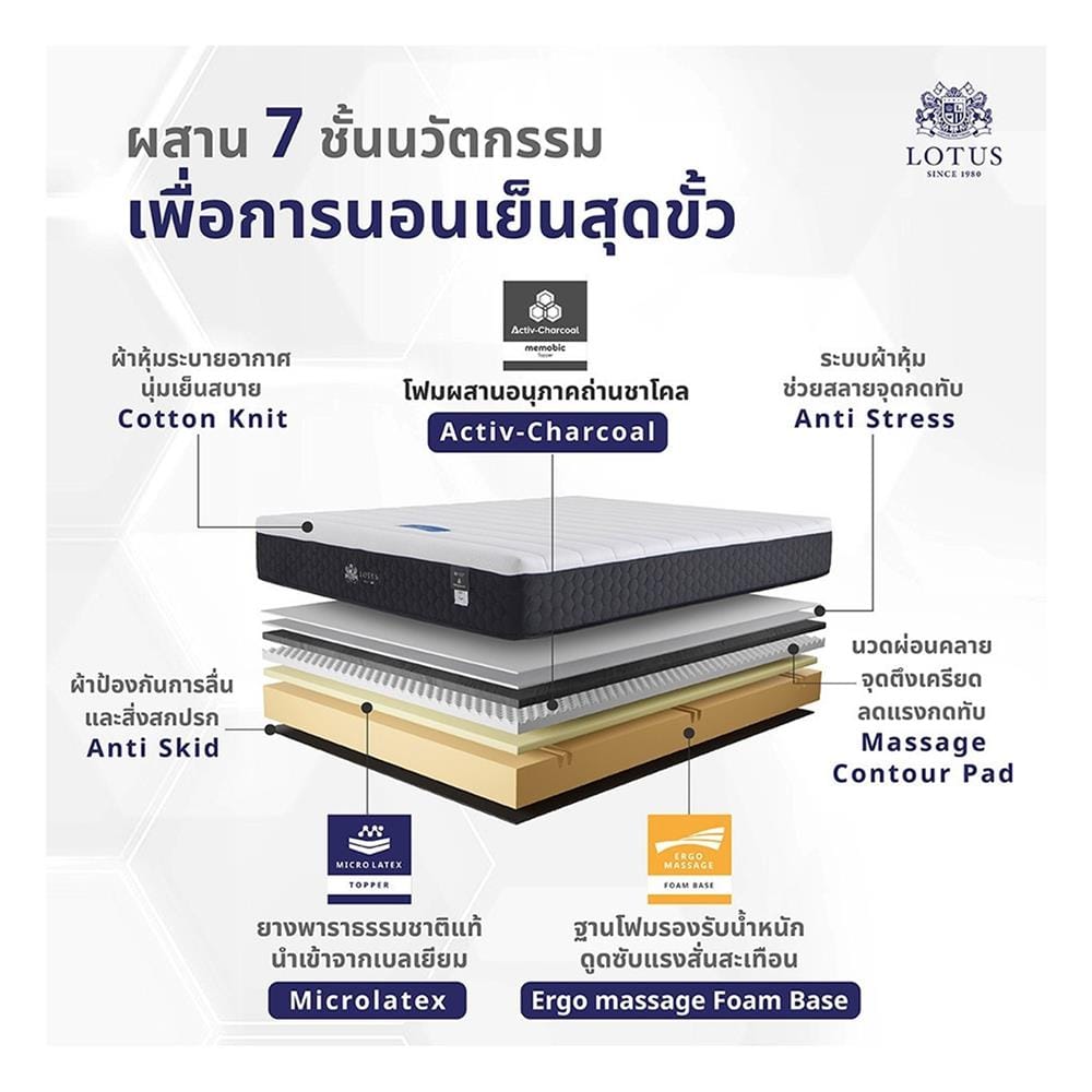 ที่นอนไฮบริด 6 ฟุต LOTUS รุ่น POLLUX I พร้อมหมอนหนุน 2 ชิ้น