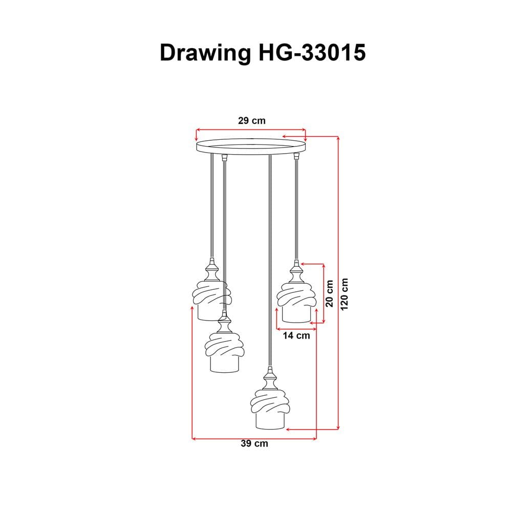 ไฟช่อ EVL HG-33015/4 สีดำ/ทอง 4 หัว