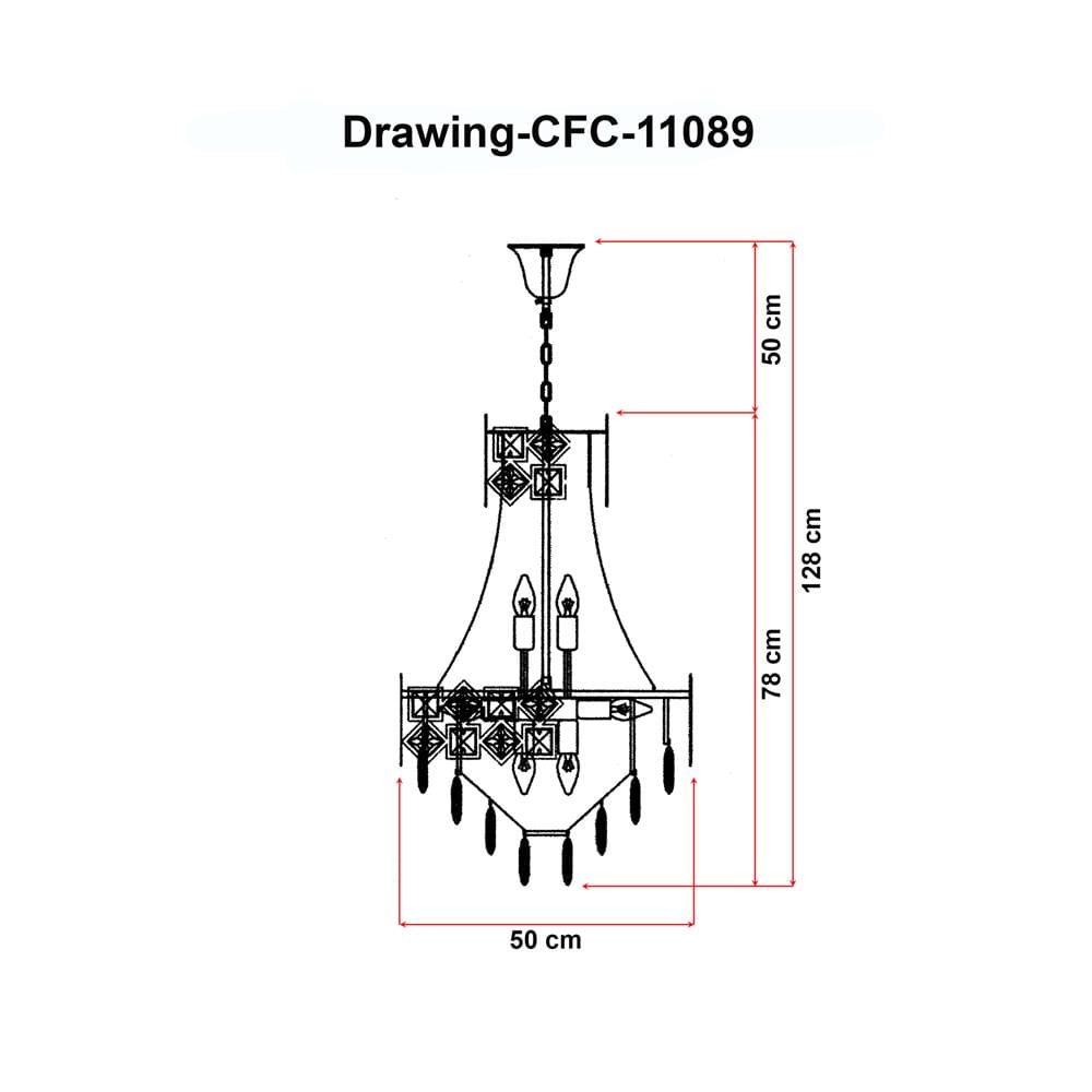 ไฟช่อ EVL CFC-11089 สีดำ/ใส/ทอง 8 หัว