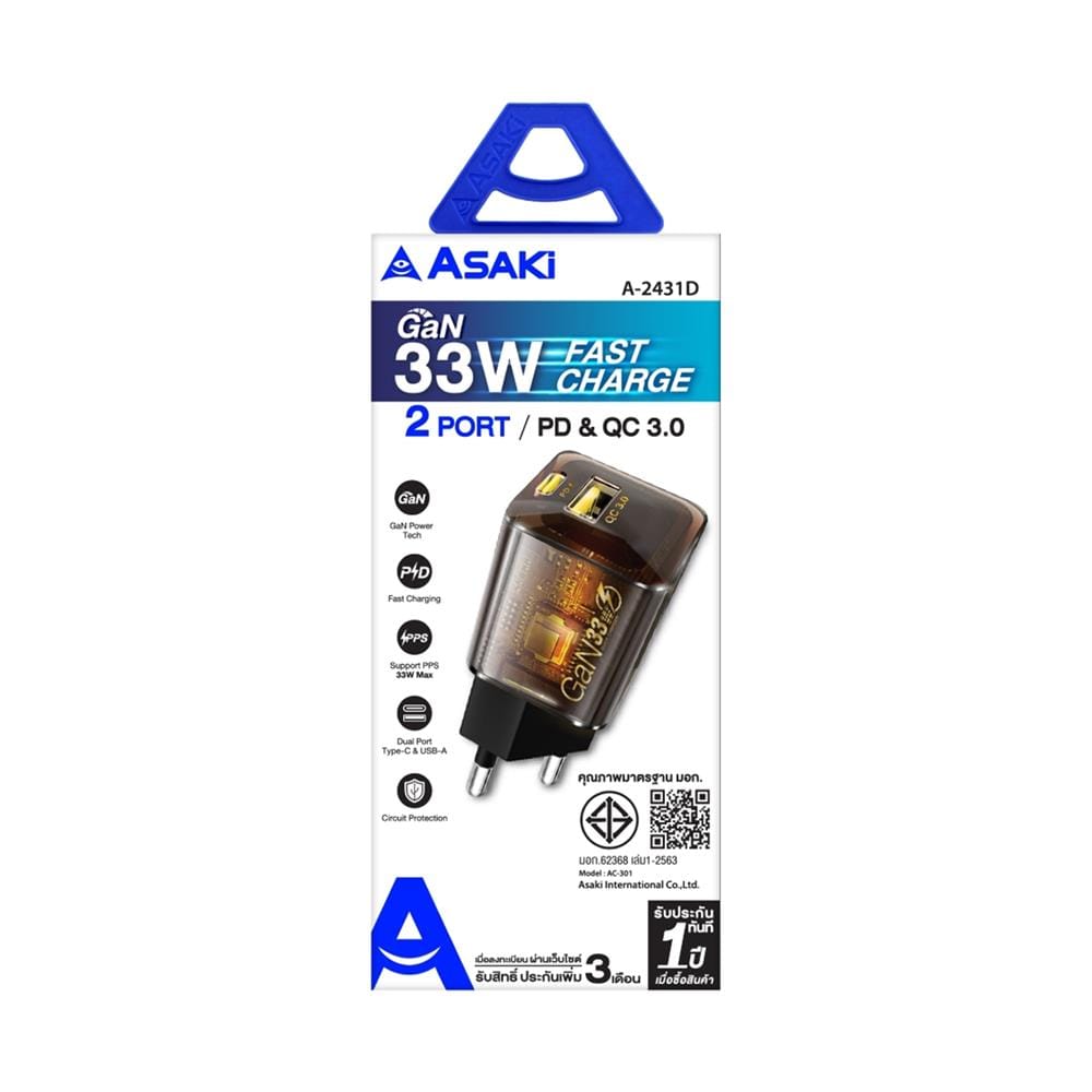 อะแดปเตอร์ USB-A และ USB-C ASAKI A2431D 33W
