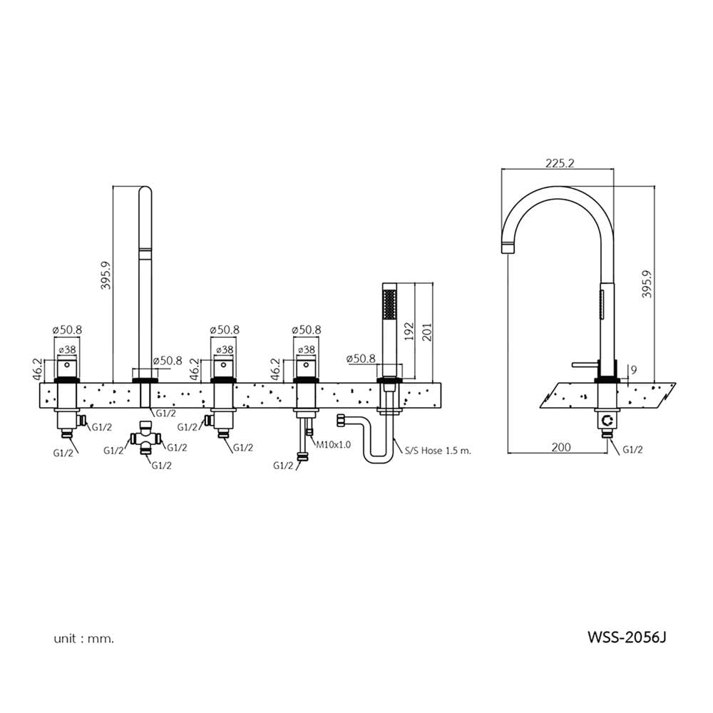 ก๊อกผสมอ่างอาบ WS WS-2056J สีสเตนเลส