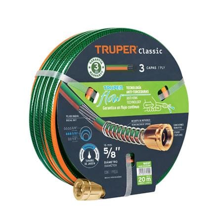 สายยางม้วน PVC 3 ชั้น พร้อมข้อต่อโลหะ TRUPER 16052 5/8 นิ้ว 20 ม. สีเขียว_0