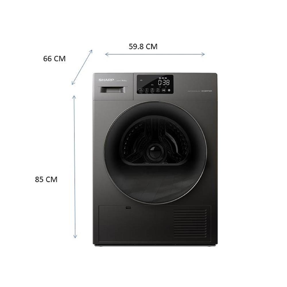 เครื่องอบผ้าฝาหน้า SHARP KD-HT9JP-G 9 กก. HEAT PUMP สีเทา
