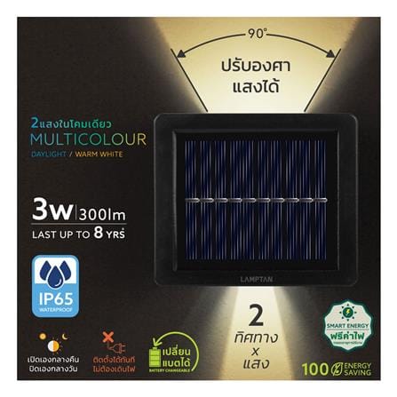 ไฟผนังภายนอก SOLAR LAMPTAN RE-BEAM 3 วัตต์ DAYLIGHT/WARM WHITE สีดำ_5