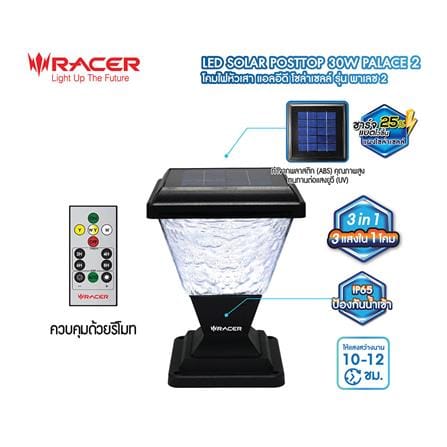 ไฟหัวเสา SOLAR RACER POSTTOP PALACE2 30 วัตต์ DAYLIGHT/COOL WHITE/WARM WHITE สีดำ_4