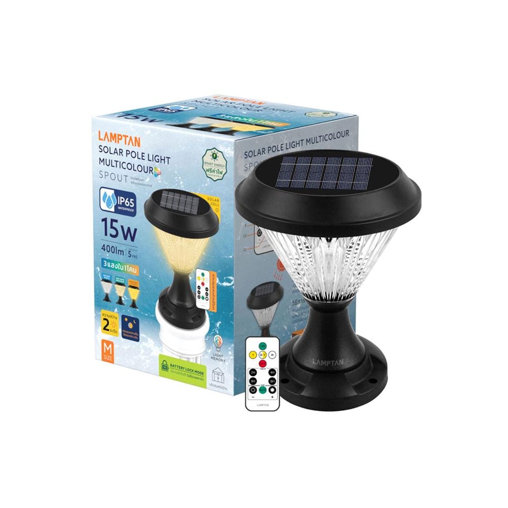 ไฟหัวเสา SOLAR LAMPTAN SPOUT 15 วัตต์ DAYLIGHT/COOL WHITE/WARM WHITE สีดำ