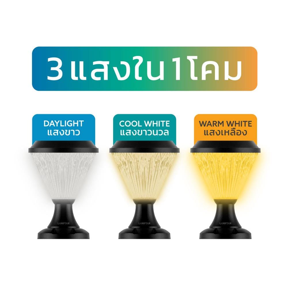 ไฟหัวเสา SOLAR LAMPTAN SPOUT 15 วัตต์ DAYLIGHT/COOL WHITE/WARM WHITE สีดำ