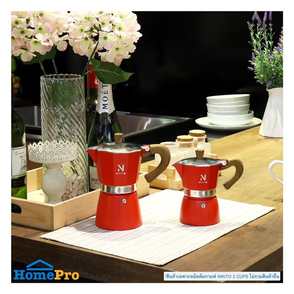หม้อต้มกาแฟ NIKITO 3 CUPS สีแดง