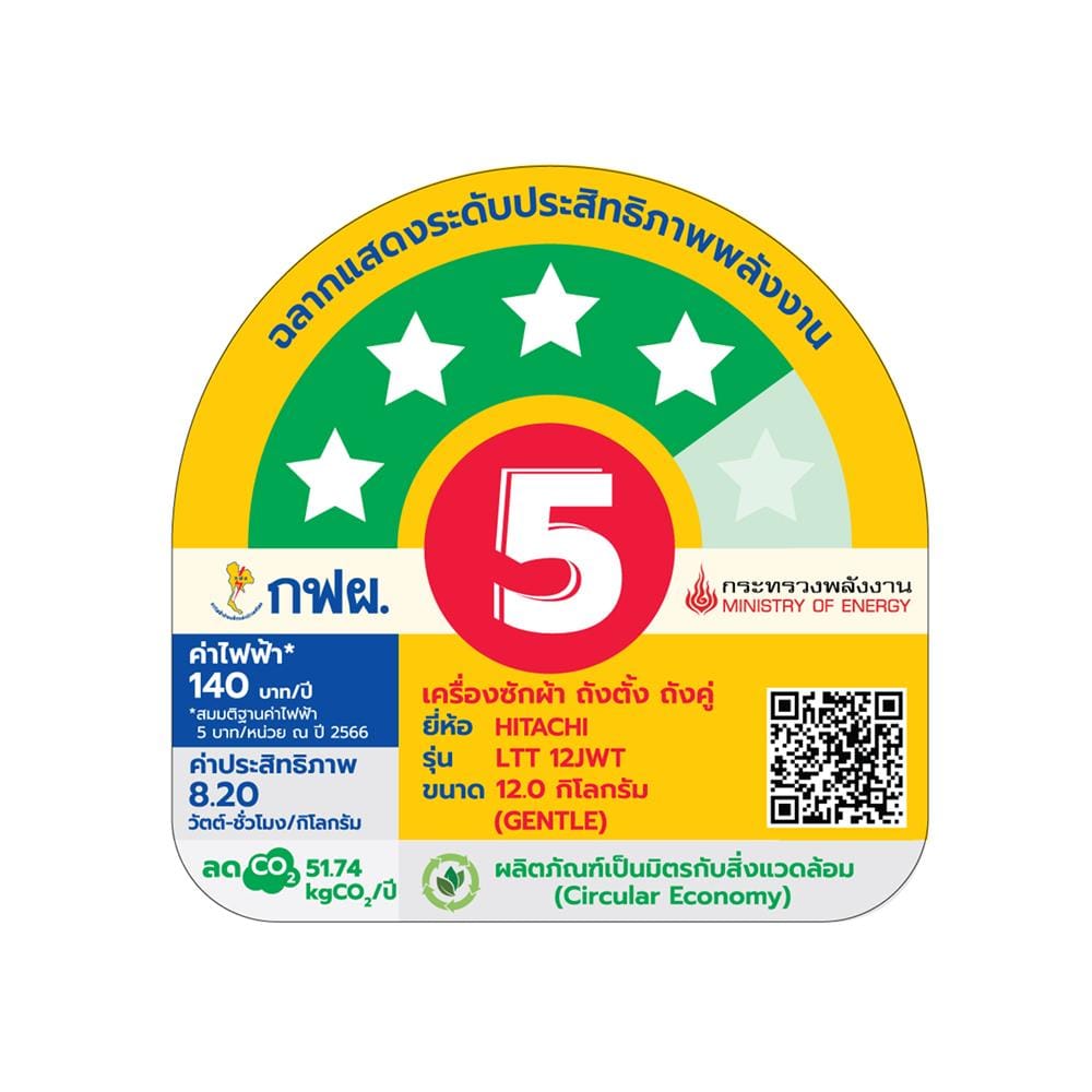 เครื่องซักผ้า 2 ถัง HITACHI LTT 12JWT MRG 12 กก. สีเทา