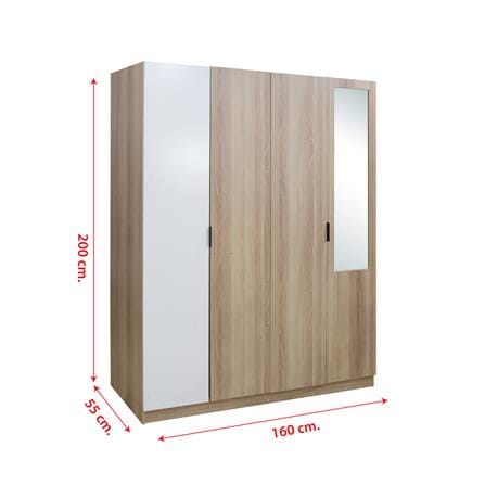 ตู้เสื้อผ้า 4 บานเปิด FURDINI GREATE 160 ซม. สีไวท์โอ๊ค/ขาว/กระจกเงา_5