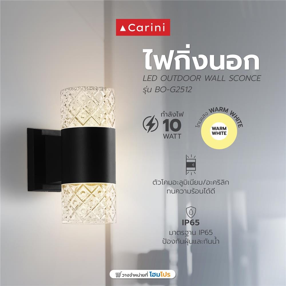 ไฟกิ่งภายนอก LED CARINI BO-G2512 10 วัตต์ WARM WHITE สีดำ