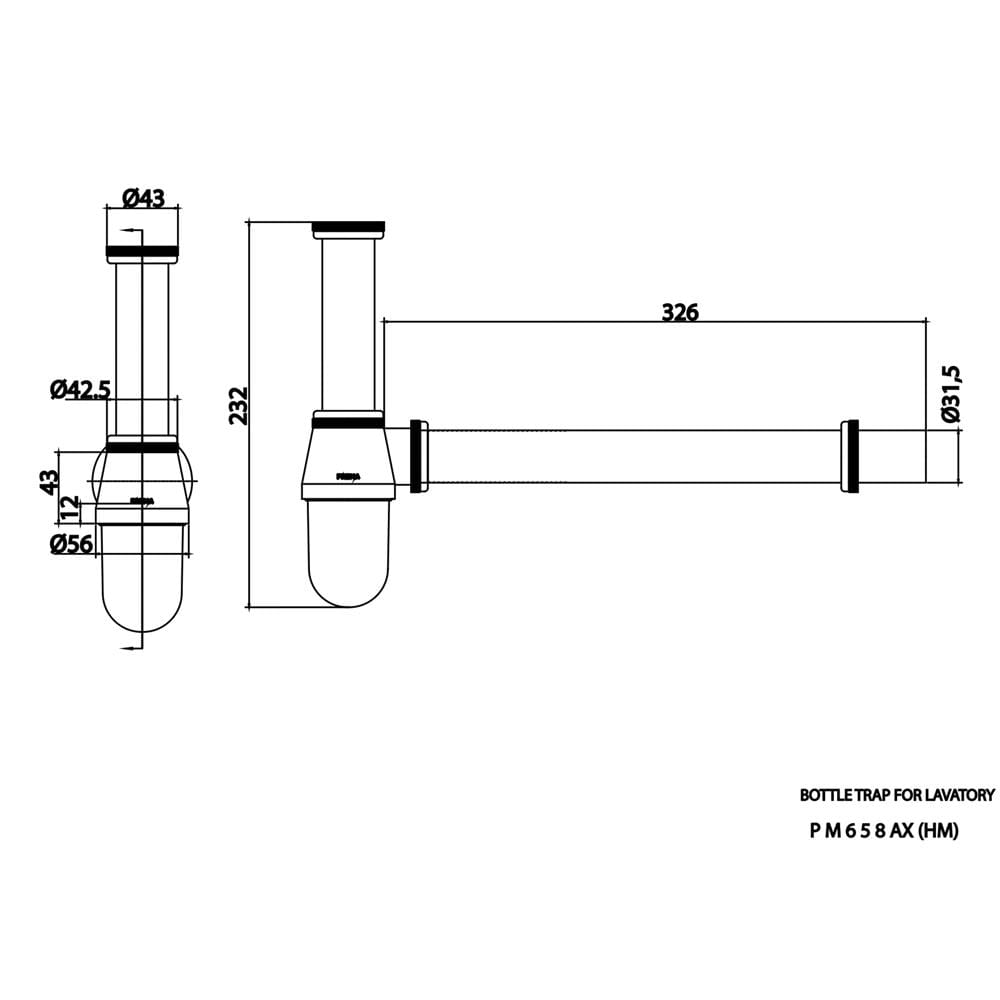 ท่อน้ำทิ้งอ่างล้างหน้าแบบกระปุก 30 ซม. PREMA PM658AX(HM)