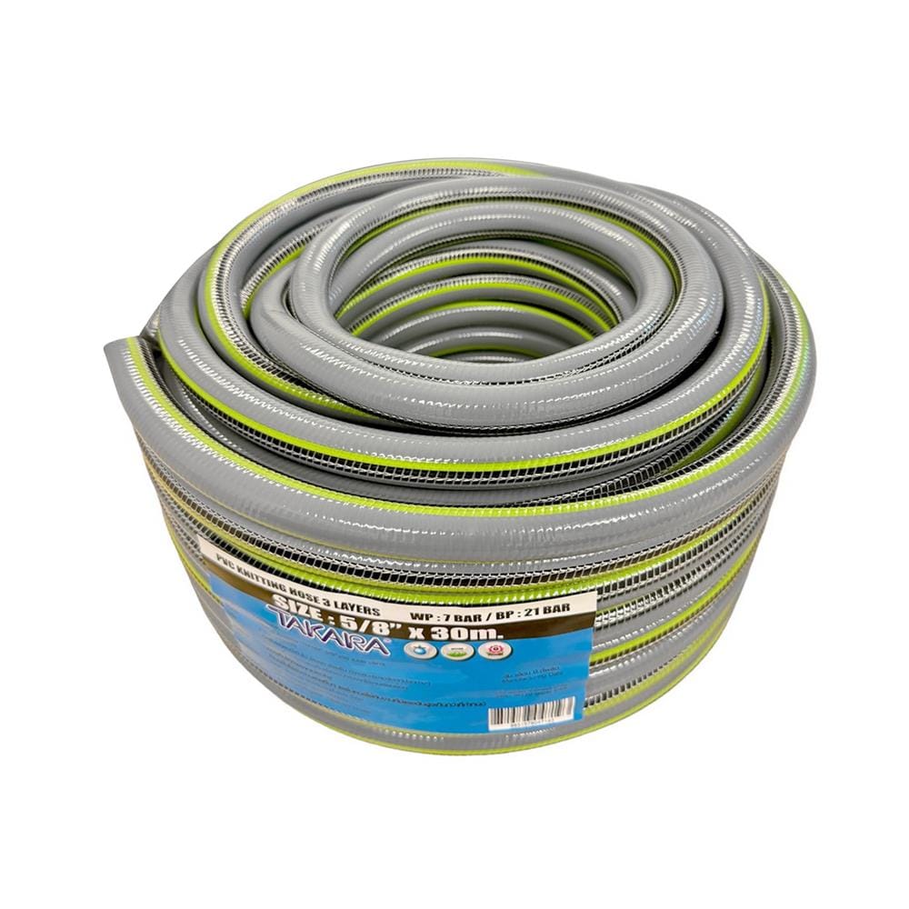 สายยางม้วน PVC KNITTING TAKARA 5/8 นิ้ว X 30 ม. สีเทา