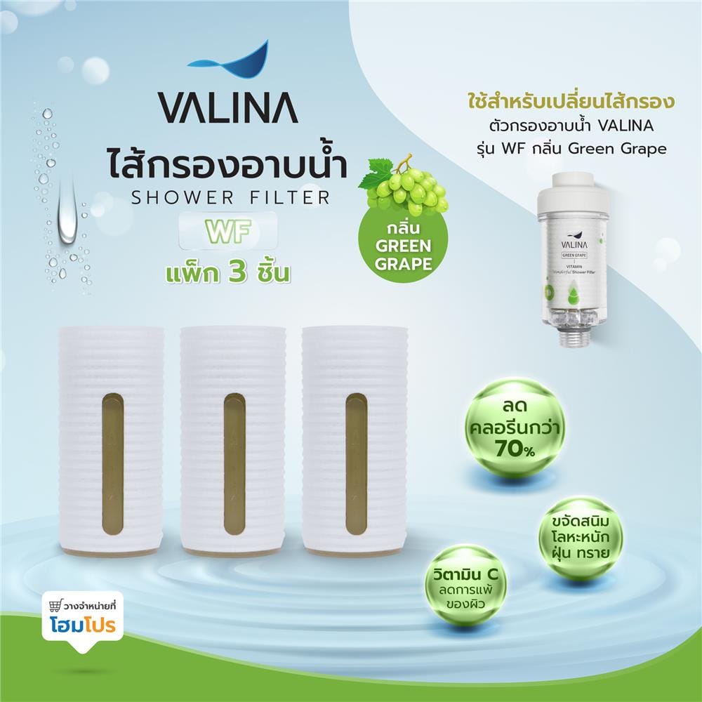 ไส้กรองอาบน้ำ VALINA WF กลิ่น GREEN GRAPE แพ็ก 3 ชิ้น