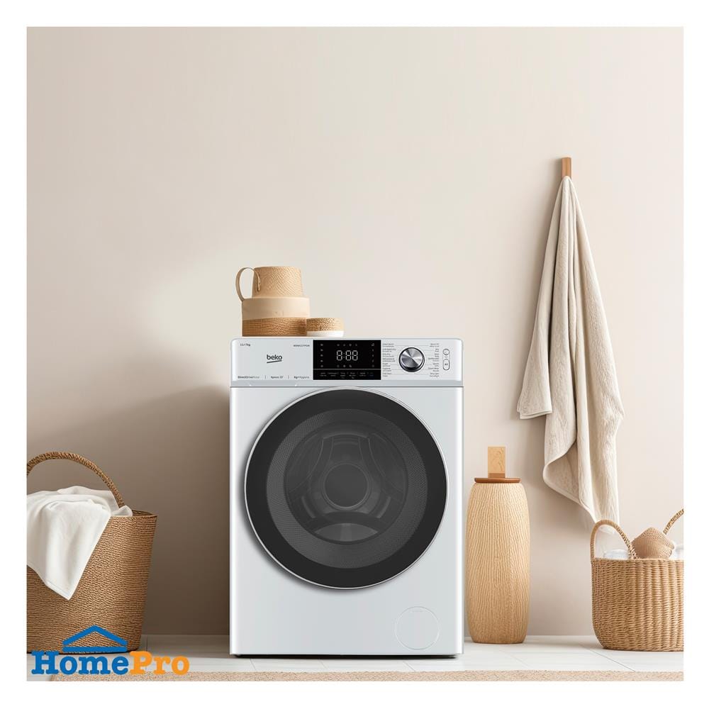 เครื่องซักอบผ้าฝาหน้า BEKO WDW117P1W 11/7 1400RPM อินเวอร์เตอร์ สีขาว