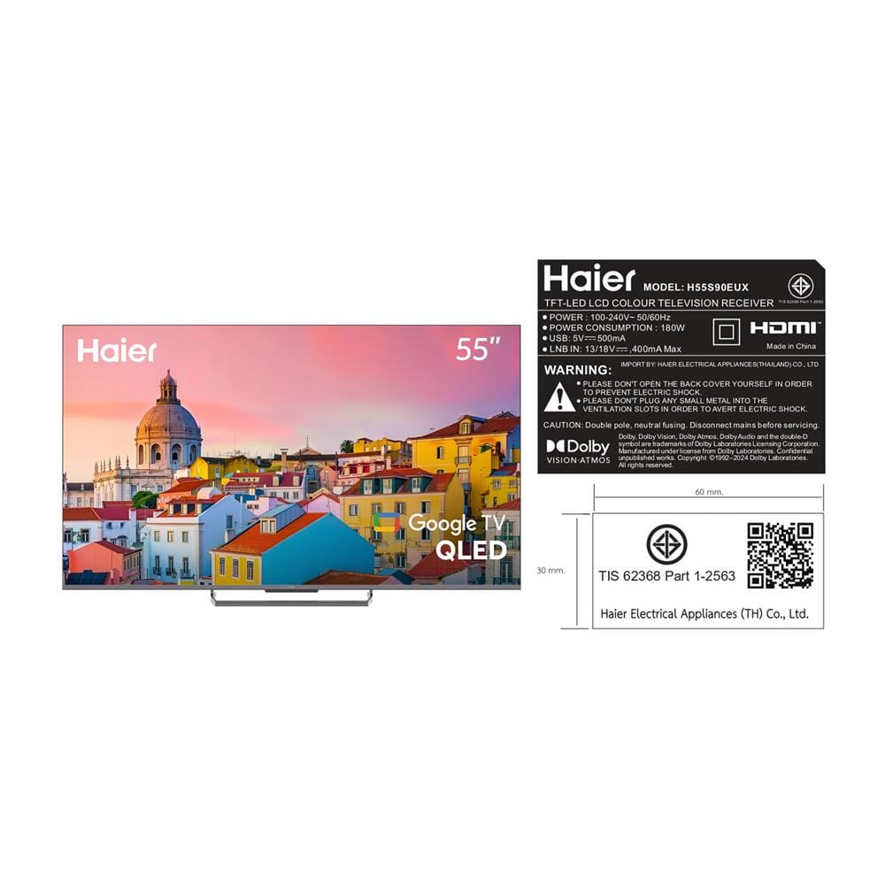 ทีวีคิวแอลอีดี 55 นิ้ว HAIER (4K, QLED, GOOGLE TV) H55S90EUX