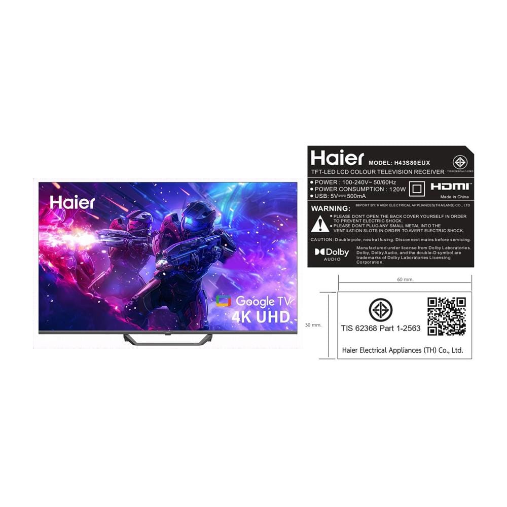 ทีวีคิวแอลอีดี 43 นิ้ว HAIER (4K, QLED, GOOGLE TV) H43S80EUX